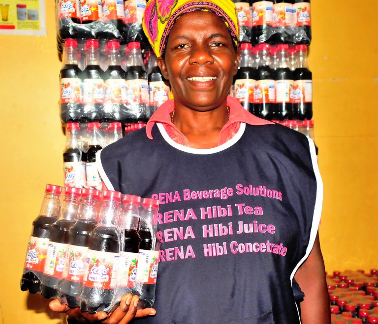 Nakayenga displays some of her finished juice products