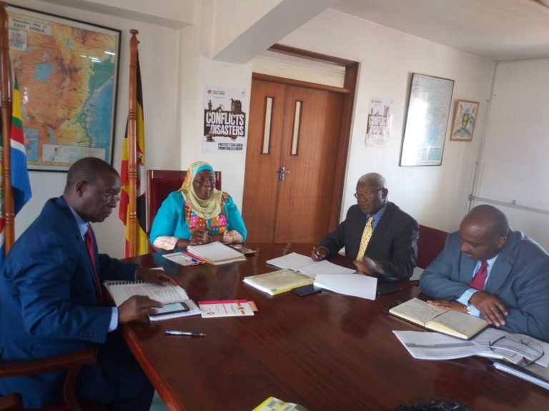Gender Minister, Janat Mukwaya (C) and her Local Government counterpart, Tom Butime (2R), and Permanent Secretaries, Pius Bigirimana (L) and Ben Kumumanya during the meeting (1)