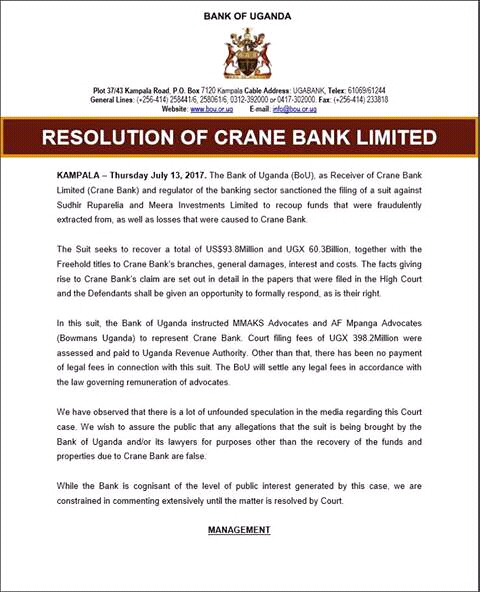 Crane Bank Bank of Uganda saga with Sudhir 