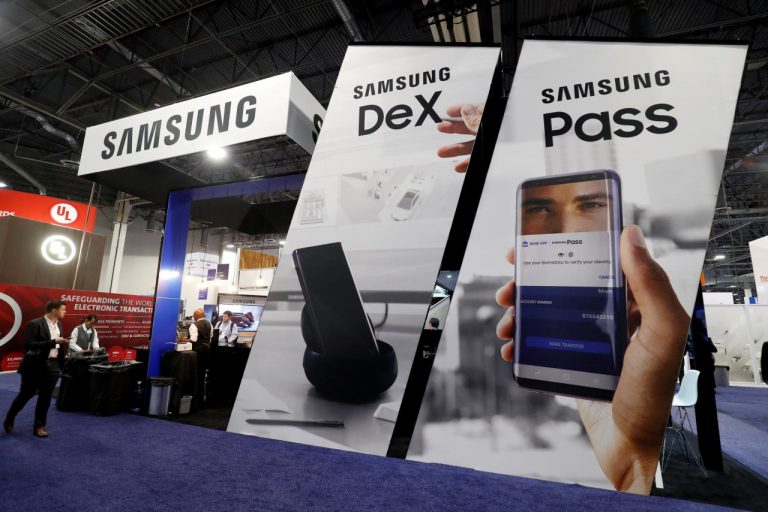 FILE PHOTO: The Samsung booth is shown on the exhibit hall floor during the Money 20/20 conference in Las Vegas