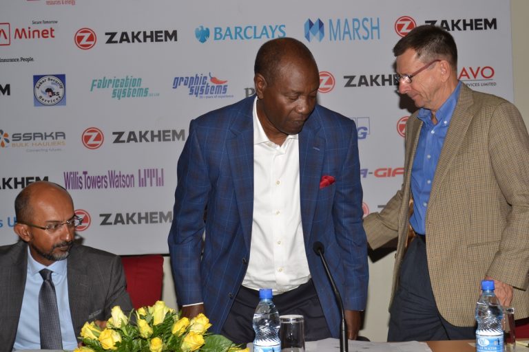 (L _ R) UCMP Gen Secretary, Sam Thakka, Dr Elly Karuhanga & Paul Sherwen, UCMP Board Member