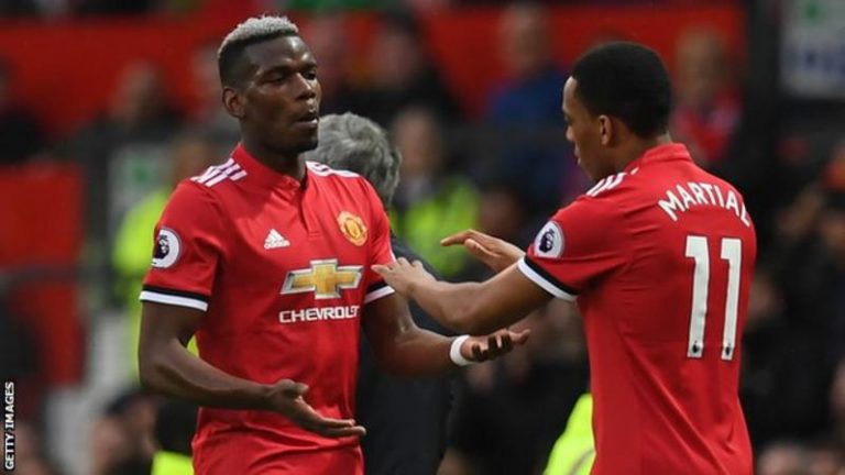 Manchester United midfielder Paul Pogba was replaced in the 58th minute in defeat by West Brom