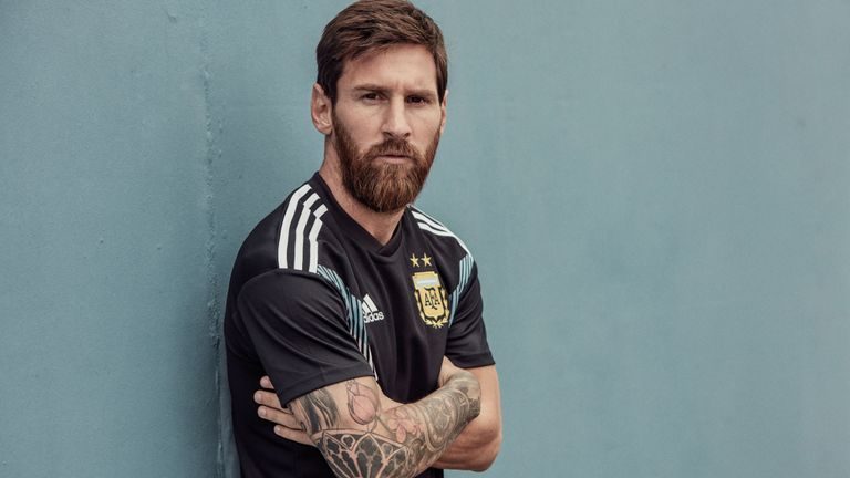 Lionel Messi models the new Argentina World Cup 2018 away shirt