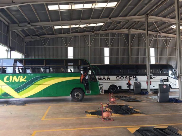 Buses under inspection