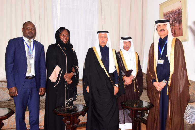 Kadaga (second right) with her Qatar counterpart Ahmed Abdallah (centre). Right is Alintuma Nsambu