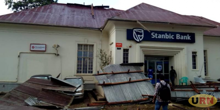 Strong winds blew off the roof of Stanbic Bank branch in Fort Portal on Wednesday