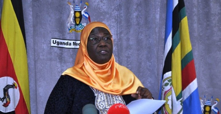 Minister Janat Mukwaya speaking today