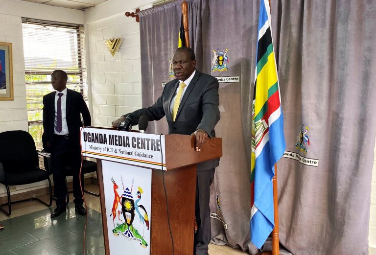 Kasaija addresing the press