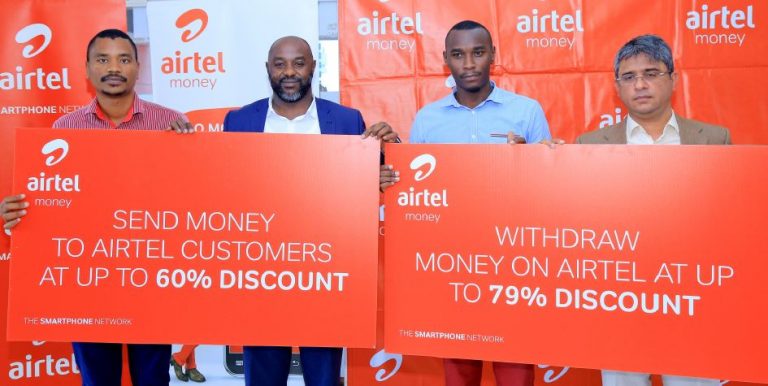 Airtel Uganda officials led by Chief Commercial Officer Amit Kapur (right) announce the new rates