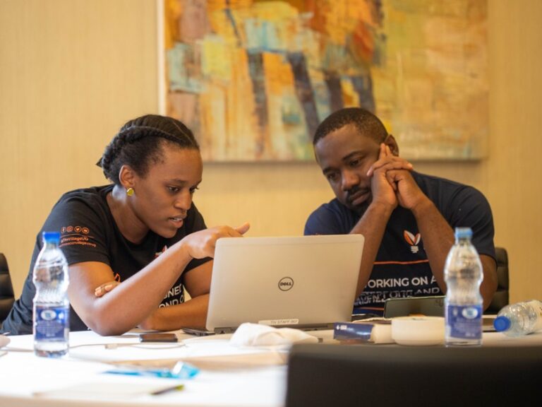 Samantha Niyonsaba and CK Japheth The Innovation Village Team Lead at a meeting