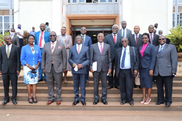 Katikiro Peter Mayiga (middle) next to UBOS ED Dr Chris Mukisa