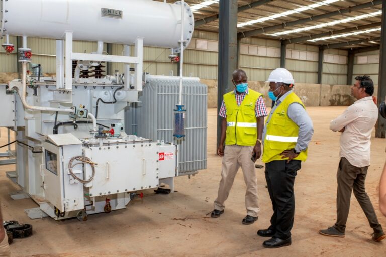 Umeme MD Selestino Babungi inspecting one of the transformers at MMP industrial park in Njeru, Jinja,