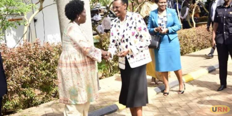 Speaker of Parliament Rebecca Kadaga receives First Lady Janet Museveni